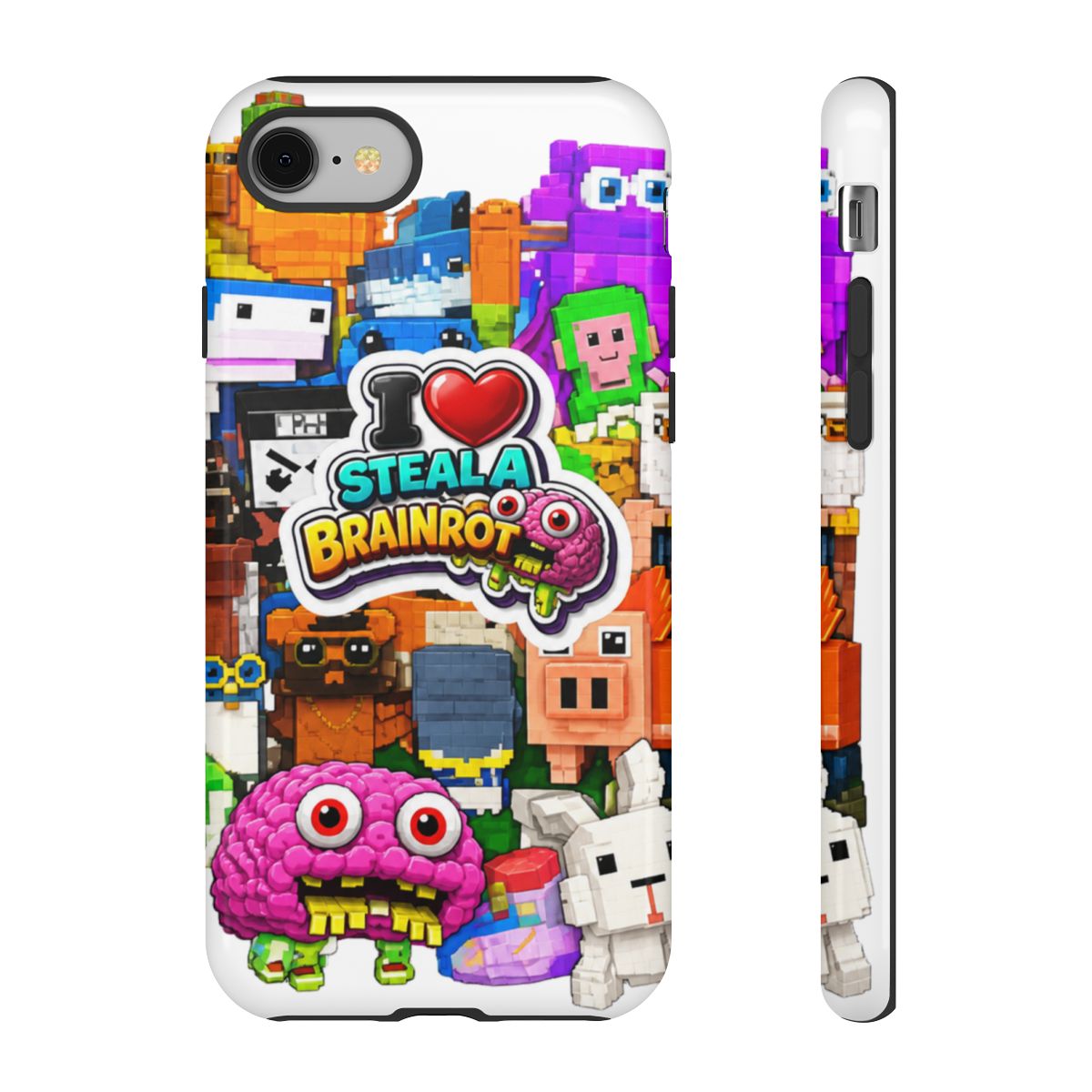 I Love Heart Steal A Brainrot iPhone Case Skibidi Toilet, Ohio Final Boss, Grimace, Fanum Tax, Funny Meme Flexi Cover